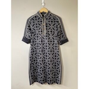 Gretchen Scott Jersey Mandarin Dress Women S Black White Shift Geometric Artsy